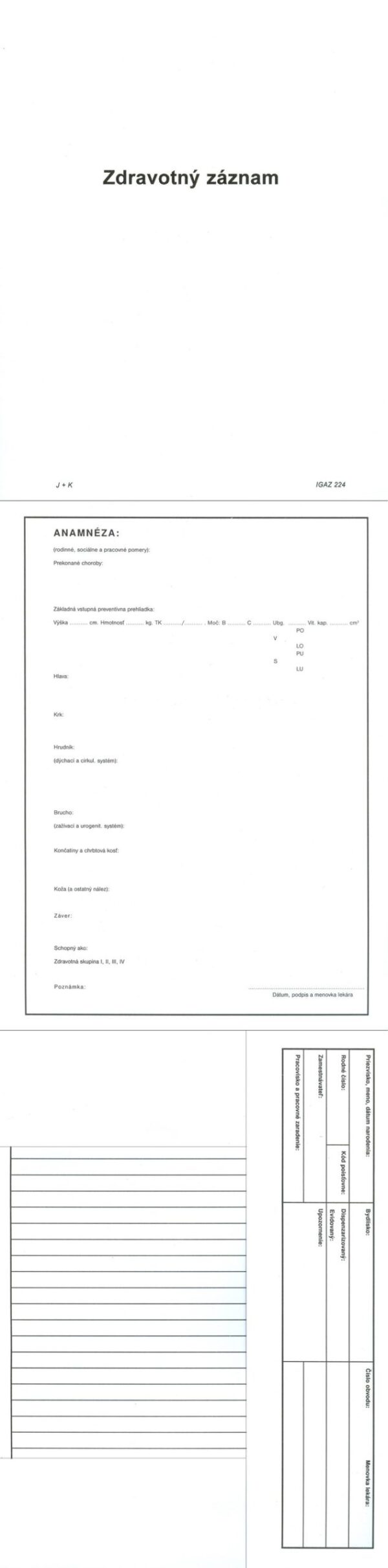zdravotný záznam s 3 klop.